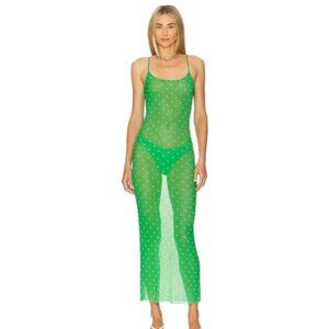 WeWoreWhat Scoop Slip Dress Green And White Polka Dots Size LARGE New NWT